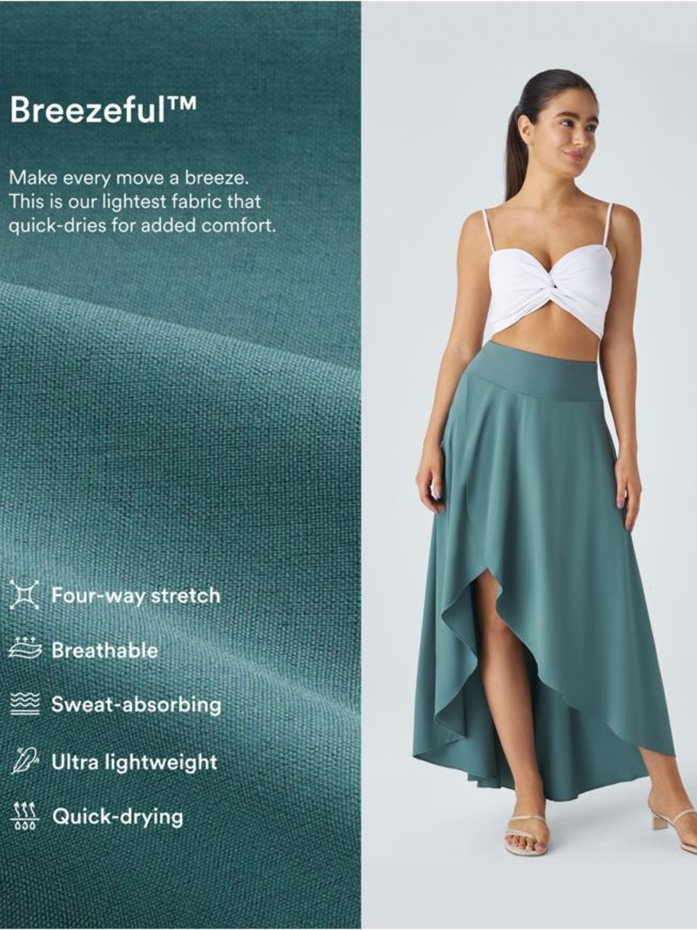 HALARA Breezeful High Waisted High Low Ruffle 2-in-1 LARGE Regular Maxi Skirt - Picture 10 of 10